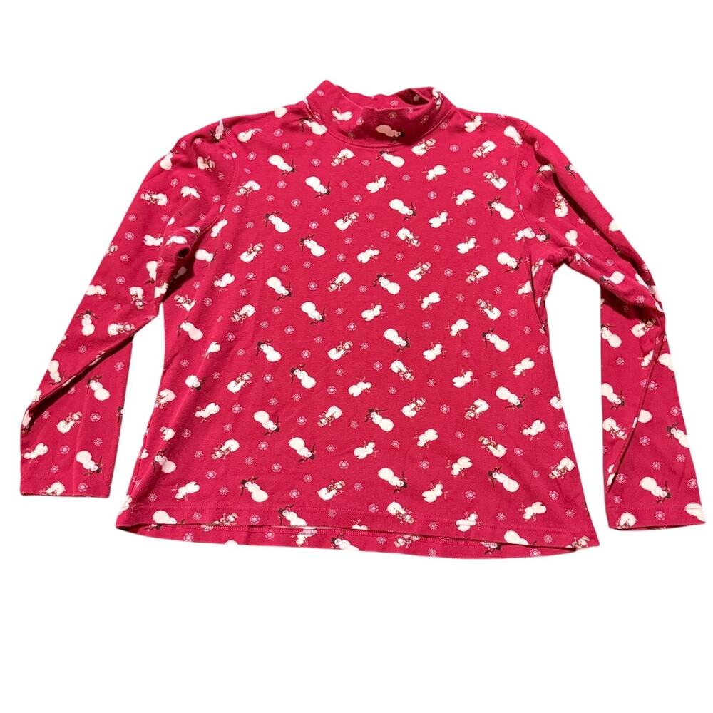 Croft & Barrow Snowman Print Holiday Mock Neck Shirt 100% Cotton XL